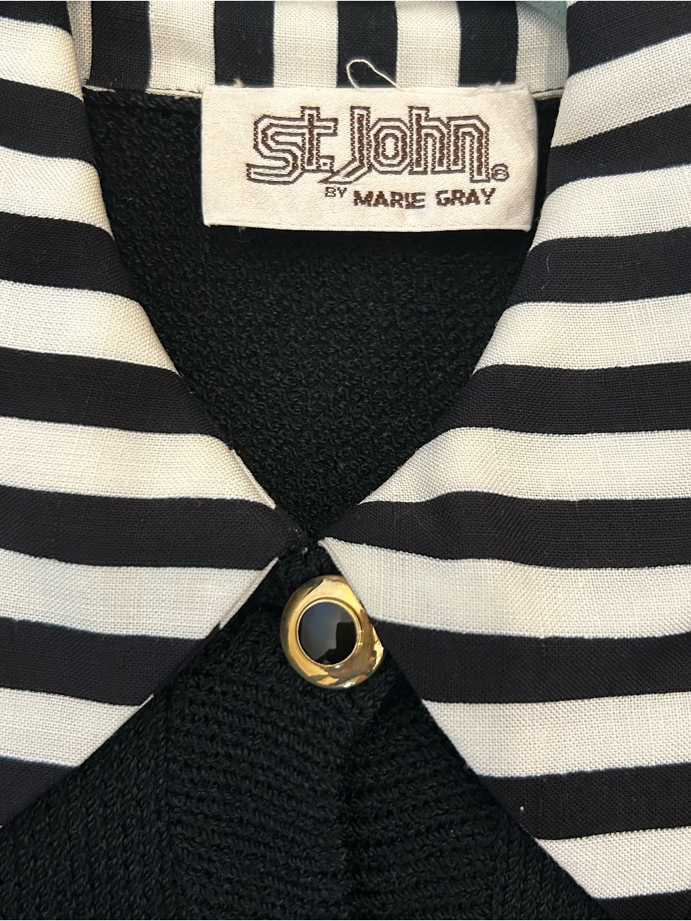 St. John Black Long Sleeve Knit Dress with Striped Collar & Cuffs small - Picture 2 of 6